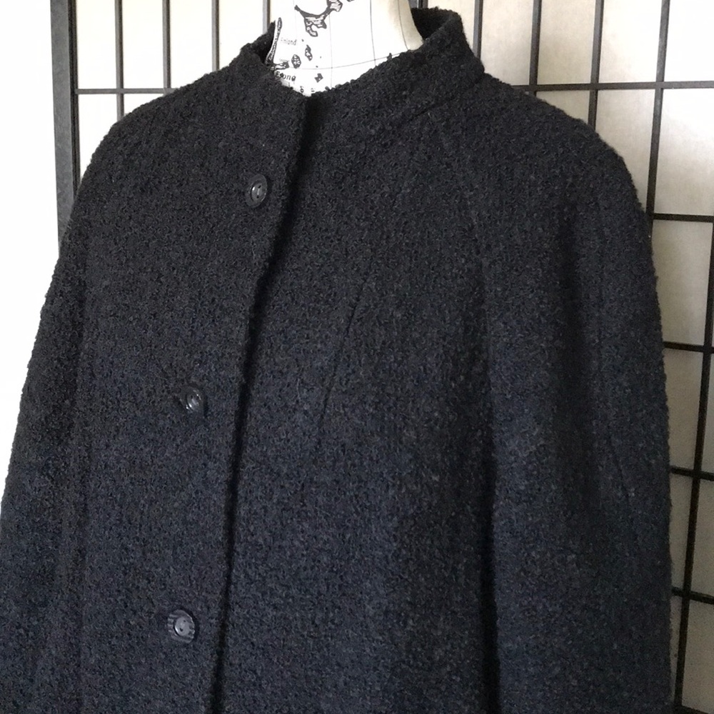 ☀️Vintage Wool textured Tweed overcoat oversized mock buttons tick long L